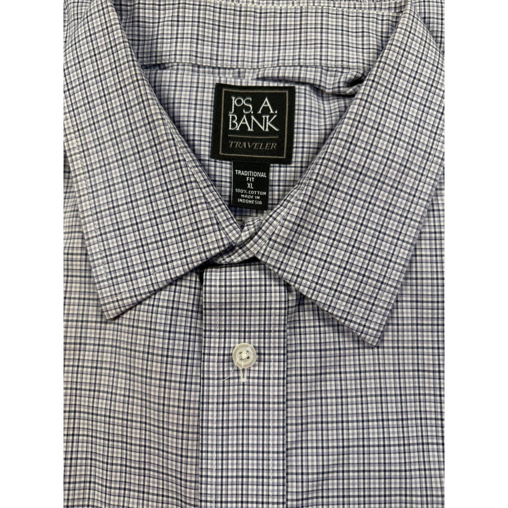 JOS A BANK TRAVELER Mens XL Traditional Fit Plaid Long Sleeve Dress Shirt Cotton